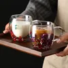 Bicchieri da vino Fiore secco Tazza di vetro a doppio strato Caffè per la casa con manico Tazza da tè ad alto borosilicato resistente al calore Souvenir