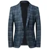 quality British Blazer Men Spring Brand One Butt Blue Slim Fit Suit Jacket Men Terno Masculino Blazers Chaqueta Hombre FS-219 X7bV#