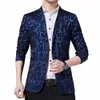 2022 Spring New Men's Casual Lightning Print Suit Youth Slim Jacquard Two Butt mens blazer M4sd#