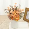 Retro Artificial Silk Flowers Rose Bouquet Bride Holding Fake Flower Wedding Home Table Decor High Quality Autumn Christmas Bulk 240322