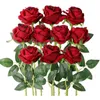 10Pcs / Lot Rouge Artificielle Rose Fleur Fausse Soie Roses Réalistes Avec Tige Fleurs Bouquet De Noce Maison Valentines Décor 240322