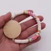 Boho DIY Beaded Clay Beads Elastic Wooden Disc Bracelet