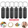 Keychains 12pcs 휴대용 상자 키 체인 알루미늄 합금 미니 주최자 여행 케이스 컨테이너 방수 금속 홀더