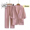 Summer Fashion Casual Large Size OL Suit Flip Collar Top and Pants Two Piece Set Professional Elegant Womens 240327