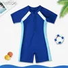 Traje de baño para niños, traje de baño de una pieza para niños y niñas, traje de baño de entrenamiento profesional con protector solar de playa de manga corta 24327