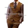 men's Suit Vest Slim Fit Single Breasted V-Neck Vintage Leather Chalecos Wedding Groom Prom Party Sleevel Jackets k7gE#