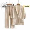 Summer Fashion Casual Large Size OL Suit Flip Collar Top and Pants Two Piece Set Professional Elegant Womens 240327