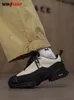남성 야외 하이킹 신발 레이스 업 접합 된 통기성 두꺼운 바닥 높이 증가 캔버스화물 걷기 신발 남성 스포츠 신발 240313