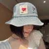 New Patchwork Watermark Denim Fisherman for Female Spring and Summer Niche Students Versatile Sun Protection Basin Hat