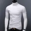 Männer Casual Rollkragen T-Shirts Kurzarm Solide Slim Fit Seide High Neck Tops Innen Tragen Trendy Rundhals Basis Schicht hemd u44g #