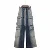 Fewq High Street Men's Jeans Fi Vintage Wide Leg Gradiente Denim Calças 2023 Tendência Desgastada Streetwear Maré Macacão 24X3196 d88f #