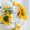 Flores decorativas buquês de casamento para noiva buquê de dama de honra com fita de seda festa