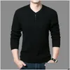 Men'S Sweaters Mens 2021 Henley Neck Sweater Fashion V-Neck Warm Slim Plover For Men Autumn Casual Long-Sleeve Homme Knittwear Drop D Dhtcr