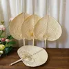 Decorative Figurines Summer Handmade Straw Woven Fans DIY Heart Shaped Bamboo Fan Artificial Cooling Home Decoration