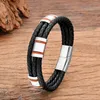 Charme pulseiras moda pulseira de aço inoxidável para homem três camadas trançada corda de couro largura design simples pulseira masculino feminino jóias