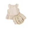 Kleidungssets 2 Stück Mädchen Set Spitzenweste und Bloomer Säuglingsoutfit Sommer 0-3 M