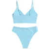 Hoge Taille Badmode Vrouwen Push Up Beachwear Effen Badpak Sexy Effen Vrouwelijke Badpak Actieve Tweedelige Bikini 50%