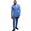 men Clothing Blue Suit Double Breasted Peaked Lapel Formal Blazer 2 Piece Jacket Pants Full Set Smart Casual Office Outfits j9S5#