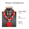 Necklace Earrings Set Red Crystal Big Flower Pendant African Beads Jewelry Nigerian Wedding Statement ABG226