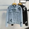 Men's Ins Street Loose Cross Brodery Denim Jacket B5fe#