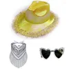 Berretti Cappello da cowboy Donna Cowgirl con sciarpa Occhiali da sole a forma di cuore Costume all'ingrosso