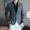 Blauw Plaid Patroon Pak Fi 2024 Lente Warm Busin Blazer Prom Party 1 Stuk Tuxedo Jacket Alleen Voor Bruiloft diner S5wp #