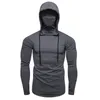 men's Hooded Lg Sleeve T-shirt: Stylish Athletic Fitn Top for an European-American Look T9As#