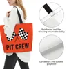 Shopping Bags Custom Race Car Pit Crew Checkered Flag Canvas Bag Women Washable Big Capacity Groceries Racing Sport Shopper Tote