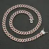 Hip Hop Necklace 9mm Single Row Pink White Zircon Cuban Chain Male And Female Hiphop Accessories Chains1952