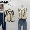 Damenwesten OUMEA Frauen-Häkel-Cardigans, Knöpfe vorne, Blumenstickerei, süße Weste, Vintage-Strick-Chic-Shirts