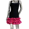 カジュアルドレス2024夏のかわいいバラ色のカラーフリルエッジスパゲッティストラップミニイブニングドレス甘い女性包帯誕生日パーティー衣装