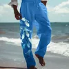 남성용 바지 3D 프린트 사이드 포켓 ​​탄성 드로우 스트링 디자인 바지 스트레이트 다리 발가락 남성 스크럽