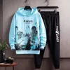 Herrspårar för män Sweatshirt Pants Set Sporty Outfit Landscape Print Hooded Jogger Winter Autumn Tracksuit