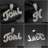Pendant Necklaces Topbling A-Z Custom Signature Letters Name Necklace Bling T Cubic Zircon Hip Hop 18K Real Gold Plated Jewelry Drop D Otnzw