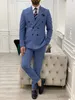 modern Men's Suit 2 Pieces Blazer Pants Double Breasted Peaked Lapel Busin Pinstripes Wedding Groom Tailored Costume Homme R2tD#