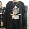 T-shirt för män anime europeisk och amerikansk stil vintage ängelpojke tryckt LG-ärmad tee toppfjäder lös överdimensionerade t-shirts l6aa#