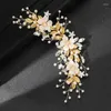 Hair Clips Gold Color Headband Crystal Pearl Rhinestone Tiara Leaf Flower Comb For Women Bridal Wedding Accessories Jewelry Band