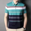 Men's Polos Summer Smart Casual Korean Thin Short Sleeve Polo Shirts Men Panelled Lapel Button Patchwork Print Stripes Fashion Loose Top