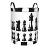 Wäschesäcke, zusammenklappbarer Korb, schwarz-weiße Schachfiguren, runder Aufbewahrungsbehälter, zusammenklappbarer Kleidungseimer-Organizer