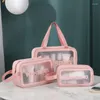 Storage Bags Pu Transparent Three-piece Makeup Wash Bag Large Capacity Pvc Bath Translucent Matte Portable Female