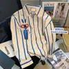 XEJ Blouse Women Luxury Designer Fashion Rabbit Embroidered Blue Striped Shirt for Womens Long Sleeve Spring Top 240322