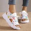 Sandaler Kvinnors tjocka 3329 Soled Fashion Lace Up Peep Toe Shoes Casual Knitting Women Walking Flat Sport Chunky Sneakers