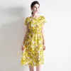 Casual Dresses White Print Yellow Floral Silk Women Fashion 2024 Summer Long Sexy Office Work Daily Dress Plus Size Slim Fit A