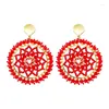 Boucles d'oreilles pendantes rondes perlées, tissage d'une toile de rêve ajourée, marée rouge, tricot Simple à la main, perle de riz en cristal de bohème