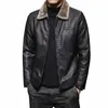 Mens Pu Leather Jackets Male Fleece Fur Plush Leather Coat Casual Fi Slim Windbreak Winter Veet Warm Outwear Clothing 85me#