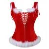 Cinture Biancheria natalizia Corsetto Top Abiti da donna Rosso con finiture in peluche Bowknot Drop