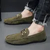 Casual Shoes Classic Retro Green Men's Loafers Flats Handgjorda Suede Moccasin Men Slip-On Driving Footwear Mocasines Hombre