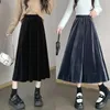 Skirts High Waist Long Skirt Aesthetic Golden Velvet Vintage Pleated Korean Fashion Wide Loose Warm Cotton Clothes C118