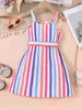 Girl's Dresses Girls summer new street casual colorful striped dress + single-breasted sundress with belt yq240327