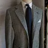 Houndstooth Busin Blazer för män 2023 Plaid notched LAPEL kostym Jacka formell manlig firock E3sq#